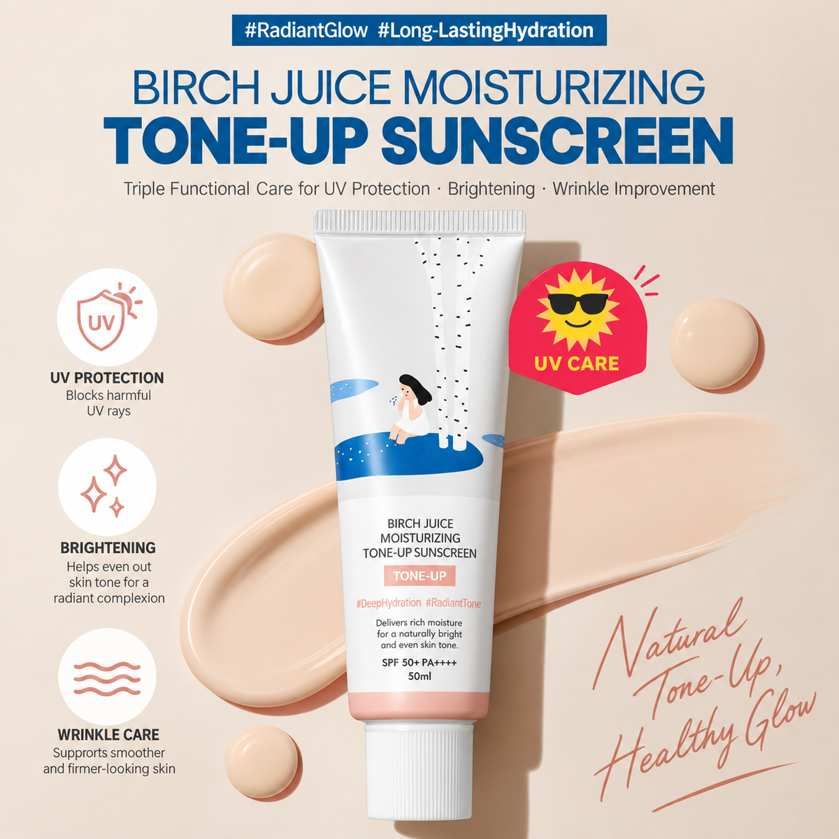 Round Lab Birch Moisture Tone-up Sun Cream 50ml Special (+ Cleanser 20ml)