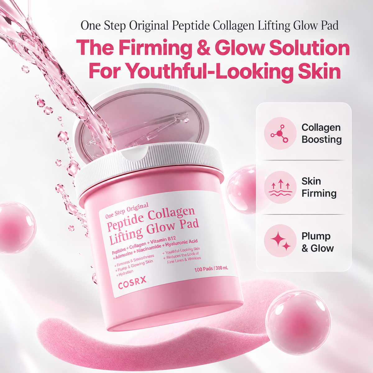COSRX One Step Original Peptide Collagen Lifting Glow Pads 100 sheets