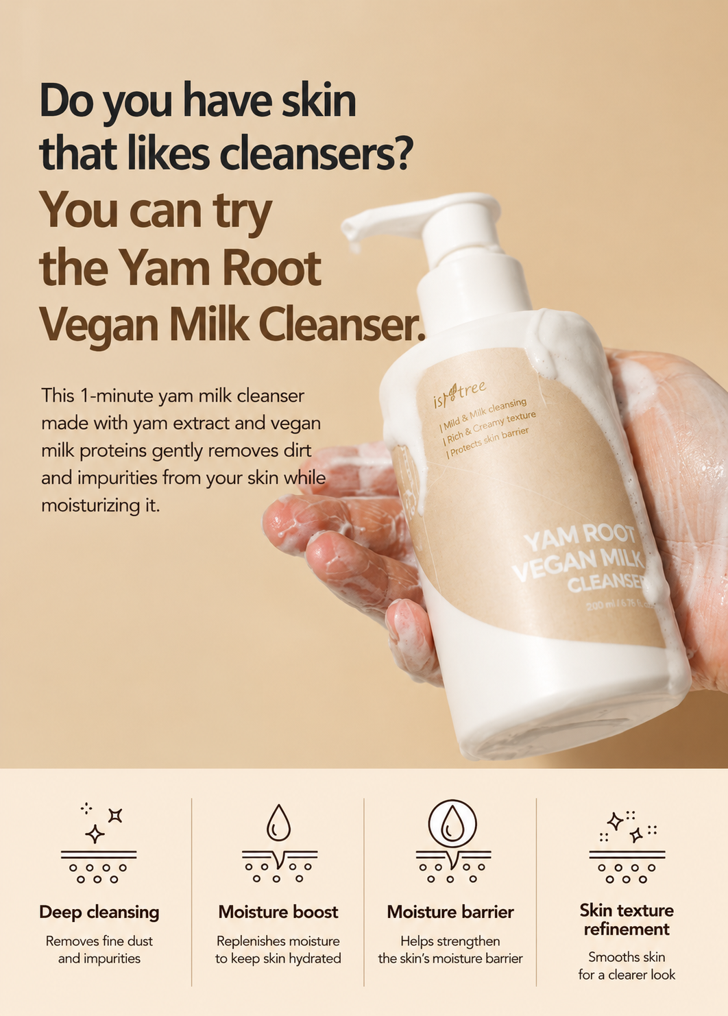 IsnTree Yam Vegan Milk Cleanser 220ml special (+refill 200ml+scrunch)
