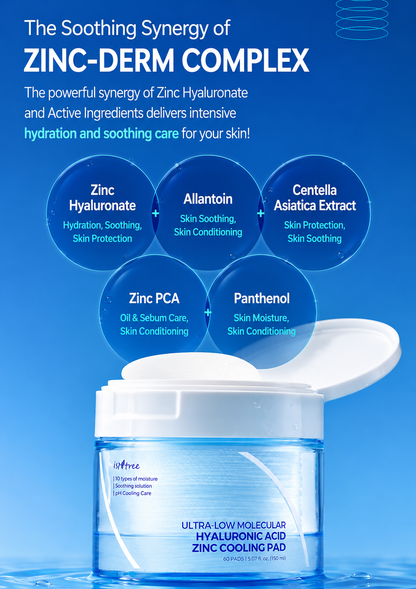 [NCT Jaemin PICK/Cooling Soothing] Isntree ultra-low molecular hyaluronic acid zinc cooling pads, 60 sheets