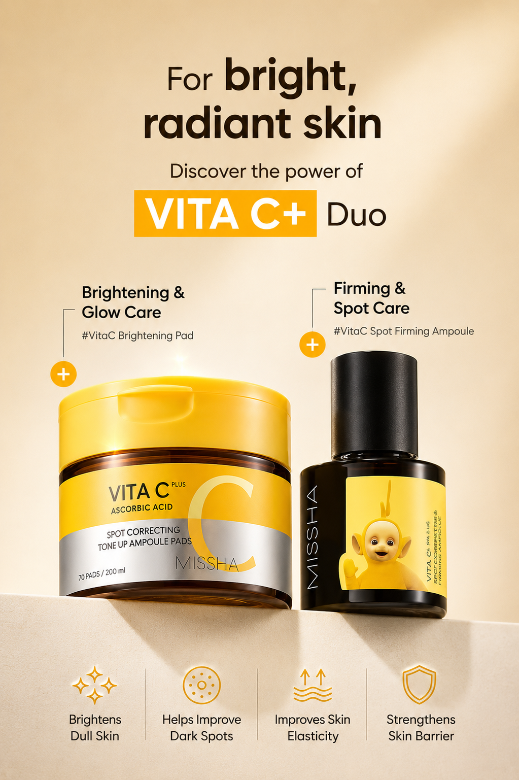 [NEW] Missha Teletubbies Collaboration Vita C Plus Blemish C Elasticity Ampoule 30ml Key Ring Special