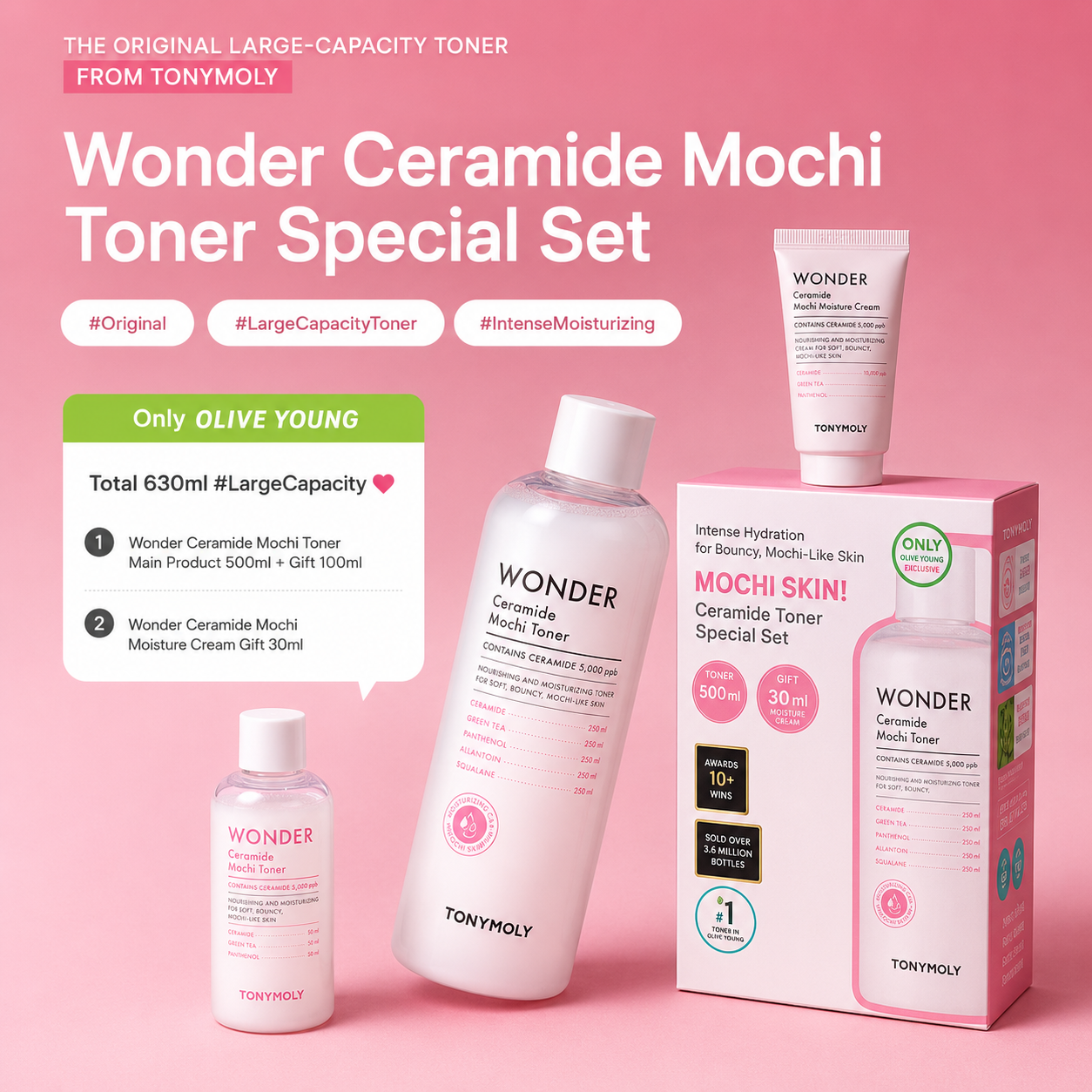 Tony Moly Wonder Ceramide Mochi Toner 500ml Special (+100ml + Cream 30ml)
