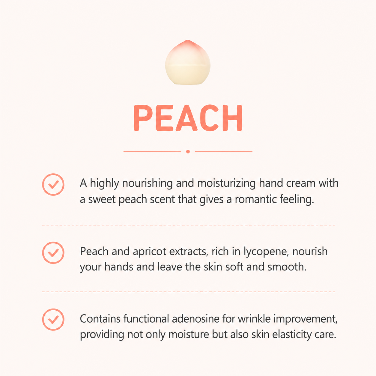 [Wrinkle improvement & elasticity care] Tony Moly Peach Hand Cream 30g