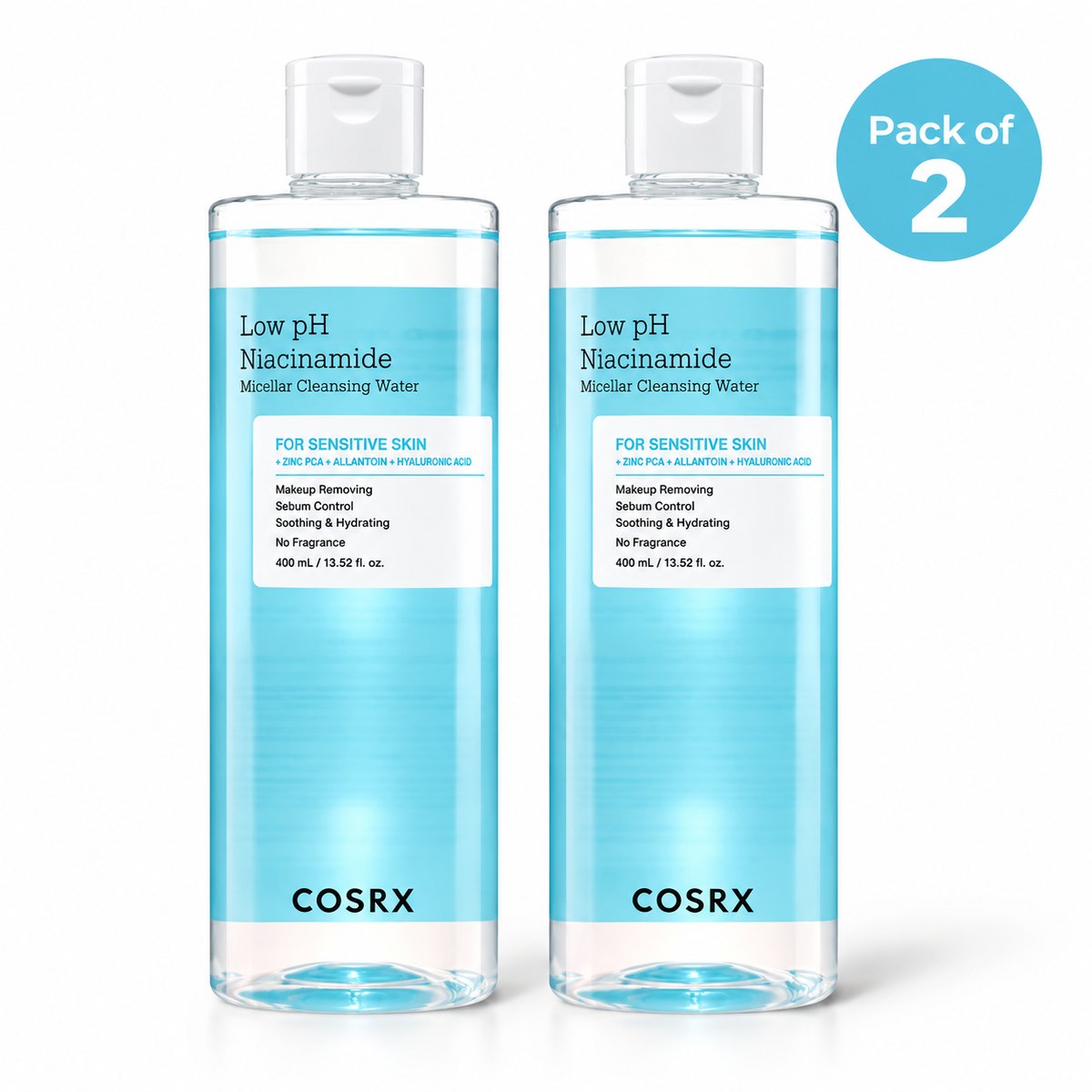 COSRX Mildly Acidic Niacinamide Micellar Cleansing Water 400ml 2 Pack Special