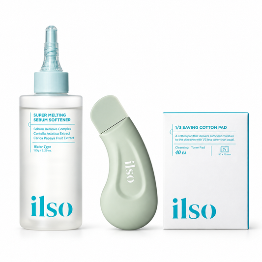 ilso Super Melting Sebum Softener Set (150ml) with Sebum Extractor & 40 Cotton Pads